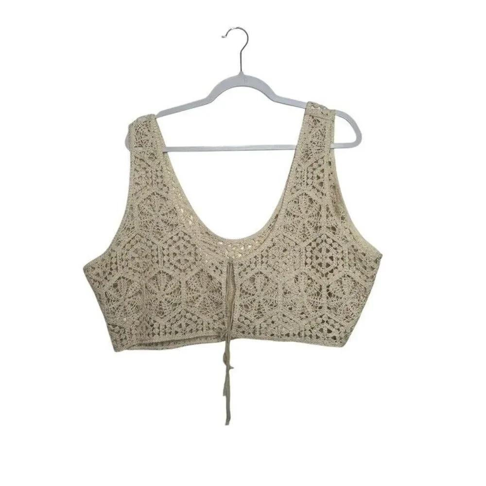 H & M Crochet Crop Top Women's XXL Cream Boho Whimsical Fairy Hippie Lightweight